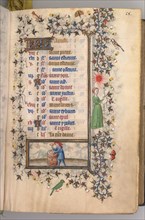 Hours of Charles the Noble, King of Navarre (1361-1425): fol. 8r, August, c. 1405. Creator: Master of the Brussels Initials and Associates (French).