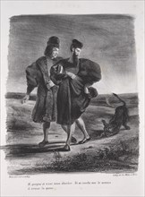 Illustrations for Faust: Faust, Méphistophélé and the barbet, 1828. Creator: Eugène Delacroix (French, 1798-1863); Chez Ch. Motte, Éditeur, distributed by Chez Sautelet, Libraire.