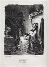 Illustrations for Faust: Marguerite with the wheel, 1828. Creator: Eugène Delacroix (French, 1798-1863); Chez Ch. Motte, Éditeur, distributed by Chez Sautelet, Libraire.