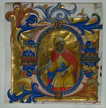 Initial D[eus in loco] with a Prophet Excised from a Gradual, 1409-10. Creator: Lorenzo Monaco (Italian, c. 1370-1425).