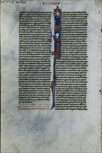 Initial I with Elimelech and Naomi: Leaf from a Latin Bible (1 of 2 Excised Leaves) , c. 1250. Creator: Johannes Grusch Atelier (French).