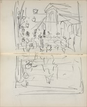 Italian Sketchbook: Bridge with Figures (page 209 & 210), 1898-1899. Creator: Maurice Prendergast (American, 1858-1924).