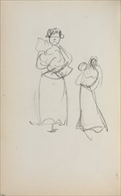 Italian Sketchbook: Two Standing Women holding Infants (page 140), 1898-1899. Creator: Maurice Prendergast (American, 1858-1924).