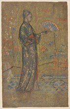 Japanese Woman Painting a Fan (recto); Standing Woman Holding Up Her Dress (verso), c. 1872. Creator: James McNeill Whistler (American, 1834-1903).
