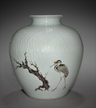 Jar with Crane and Willow in Relief, 18th Century. Creator: Unknown.