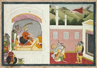 King Bana enjoying music in his court, from the Usha-Aniruddha section of a Krishna Lila, c. 1760-17 Creator: Unknown.