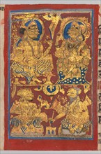 King Siddhartha and Queen Trishala with the Dream Diviners, from a Kalpa-sutra, c. 1475-1500. Creator: Unknown.