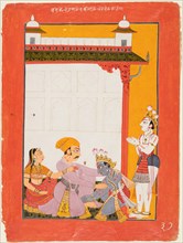 Krishna and Balarama Touching the Feet of Vasudeva and Devaki, 1730-40. Creator: Unknown.