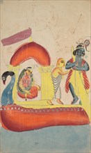 Krishna Ferrying Radha Across the Yamuna River, 1800s. Creator: Unknown.