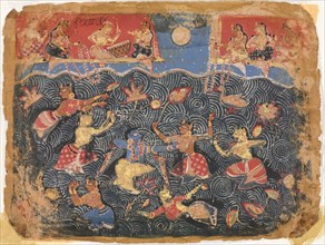 Krishna sporting with the gopis in the Jumna River, from a Bhagavata Purana, c. 1525-50. Creator: , probably by.