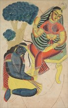 Krishna Stroking Radha's Feet, 1800s. Creator: Unknown.