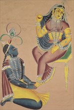 Krishna Stroking Radha's Feet, 1800s. Creator: Unknown.