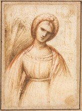 Lady in a Landscape (recto); Bust-Length Profile of an Old Woman (verso), c. 1521. Creator: Dosso Dossi (Italian, c. 1490-aft 1541), possibly by.