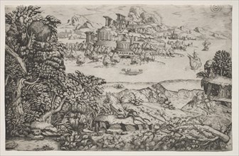 Landscape with a Temple above a Lake, 16th century. Creator: Monogrammist HI (Italian); Monogrammist DB (Italian), and.