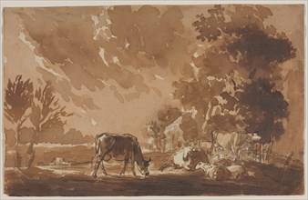 Landscape with Cattle (recto) Cattle (verso), second or last third 1800s. Creator: Jules Dupré (French, 1811-1889).