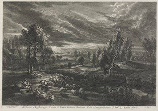 Landscape with Shepherd Playing a Flute. Creator: Schelte Adams Bolswert (Flemish, 1586-1659); Peter Paul Rubens (Flemish, 1577-1640).