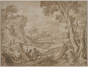 Landscape with Shepherds, c. 1700?. Creator: Domenico I Piola (Italian, 1627-1703).