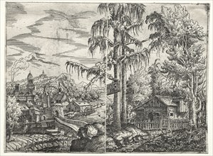 Landscape with the Town on a River and The Cottage between Trees, 1551. Creator: Hanns Lautensack (German, 1524-1566).