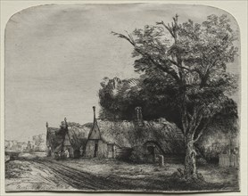 Landscape with Three Gabled Cottages beside a Road, 1650. Creator: Rembrandt van Rijn (Dutch, 1606-1669).