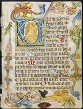 Leaf from a Book of Hours: Initial V with Floral Border, c. 1460-1500. Creator: Unknown.