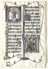Leaf from a Missal with Two Historiated Initials: Initial P[er omnia saecula saeculorum]..., c. 1300 Creator: Unknown.