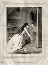 Les Actrices: Protegez Seigneur! un vierge chrétienne, 1843. Creator: Paul Gavarni (French, 1804-1866).