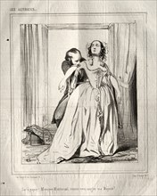Les Actrices: Sac à papier! Monsieur Montmirail comme vous sanglez ma Majesté!, 1843. Creator: Paul Gavarni (French, 1804-1866).