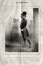 Les Monologues: Eugénie mavait donné rendez-vous auprès de la colonne pour minuit et demie.... Creator: Charles Joseph Traviès de Villers (French, 1804-1859).