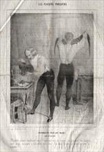Les Plaisirs Parisiens: Preparatifs pour une soiree. Luxe et misère. Maudite plume! Mèchante.... Creator: Charles Joseph Traviès de Villers (French, 1804-1859).
