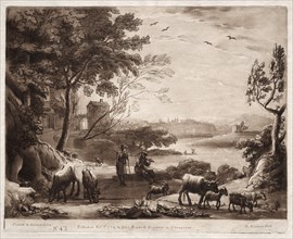 Liber Veritatis: No. 42, A River Landscape with a Shepherd and Shepherdess..., 1774. Creator: Richard Earlom (British, 1743-1822).