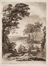 Liber Veritatis: No. 47, A River Scene with the Finding of Moses, 1774. Creator: Richard Earlom (British, 1743-1822).