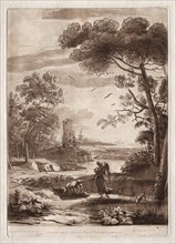 Liber Veritatis: No. 50, A River Scene with Tobias and the Angel, 1774. Creator: Richard Earlom (British, 1743-1822).