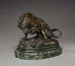 Lion and Serpent, c. 1830 - 1875. Creator: Antoine-Louis Barye (French, 1796-1875).