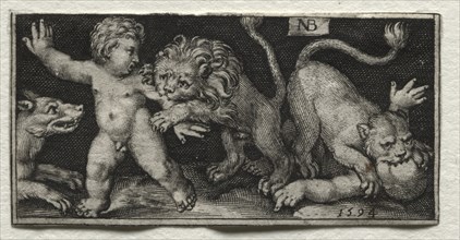 Lions Attacking Children, 1594. Creator: Nicolaes de Bruyn (Netherlandish, 1571-1656); A. van Londerseel.