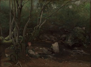 Lormes: Goat-Girl Sitting Beside a Stream in a Forest, 1842. Creator: Jean Baptiste Camille Corot (French, 1796-1875).