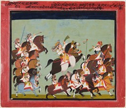 Maharaja Balwant Singh of Ratlam in procession with his relatives and courtiers, 1825. Creator: Kushala (Indian, active c. 1825).