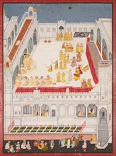 Maharana Jagat Singh Attending the Raslila, 1736. Creator: Jai Ram (Indian), attributed to ; Jiva (Indian), and/or.