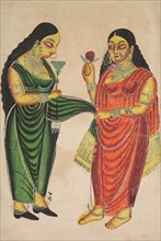Maid Bringing a Hookah to a Lady (recto); Krishna Weighted against Precious Objects (?) (verso), 180 Creator: Unknown.