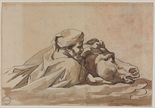 Man Clutching a Horse in Water, after Poussin's "Deluge" (recto); Compositional Study?(verso), c. 18 Creator: Théodore Géricault (French, 1791-1824).