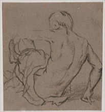 Man Seated on the Ground, Seen from Behind (recto); Sketch (verso), 1500s. Creator: Unknown.