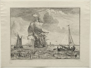 Marine Scene with Amsterdam in the Distance, 1701. Creator: Ludolf Backhuysen (Dutch, 1631-1708); Ludolf Backhuysen (Dutch, 1631-1708).