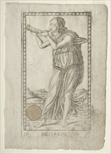 Melpomene (tragedy) (from the Tarocchi series D: Apollo and the Muses, #17), before 1467. Creator: Master of the E-Series Tarocchi (Italian, 15th century).