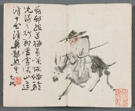 Miniature Album with Figures and Landscape (Old Man on Donkey), 1822. Creator: Zeng Yangdong (Chinese).