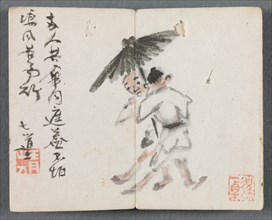 Miniature Album with Figures and Landscape (Two Men with Umbrella), 1822. Creator: Zeng Yangdong (Chinese).
