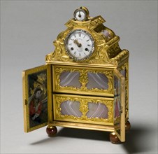Miniature Cabinet with Watch, c. 1770-75. Creator: James Cox (British), attributed to.
