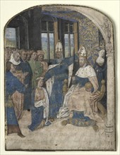 Miniature from a Speculum Historiale: Claudius Designates Nero as His Successor, 1447-60. Creator: Master of Jouvenel des Ursins (Coppin Delf?) (Flemish).
