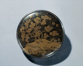 Mirror Container with Design of Maple Tree and Autumn Shower, 1400s. Creator: Unknown.