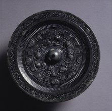 Mirror with Auspicious Animals Surrounded by Rings of Squares and Semicircles, late 2nd century. Creator: Unknown.