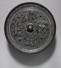 Mirror with Deities, Chariot, and the White Tiger, 100-200. Creator: Unknown.