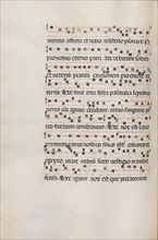 Missale: Fol. 154v: Music for "Exultet", 1469. Creator: Bartolommeo Caporali (Italian, c. 1420-1503).